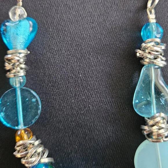 Vintage Translucent Aqua Blue Glass Bead and Chain Necklace - Picture 4 of 7